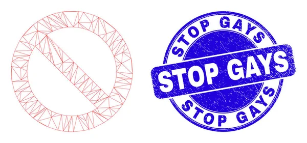 Blue Scratched Stop homo 's zegel zegel en Web Mesh Verboden — Stockvector