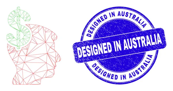 Blue Grunge Designed in Australia Seal and Web Carcass Üzleti gondolkodás — Stock Vector