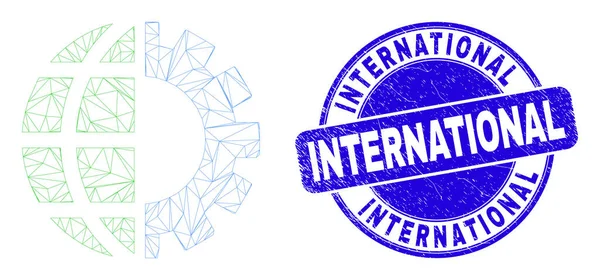 Blue Distress International Sello y malla Web Industria Global — Archivo Imágenes Vectoriales