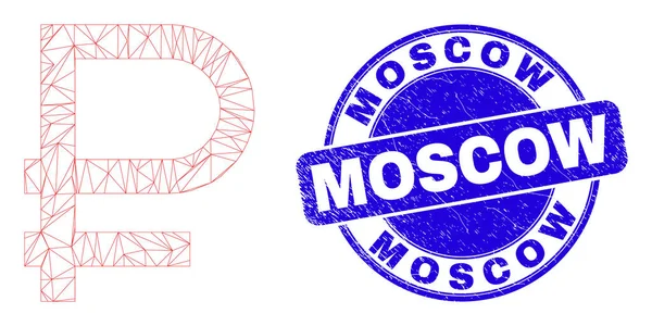 Sello de sello azul Grunge Moscú y símbolo de rublo de canal web — Vector de stock