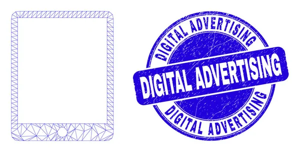 Blue Disress Digital Advertising Stamp and Web Mesh Mobile Organizer — стоковый вектор