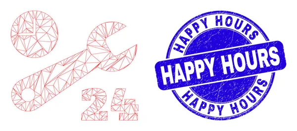 Blue Grunge Happy Hours Seal et Web Mesh Service de réparation sans escale — Image vectorielle