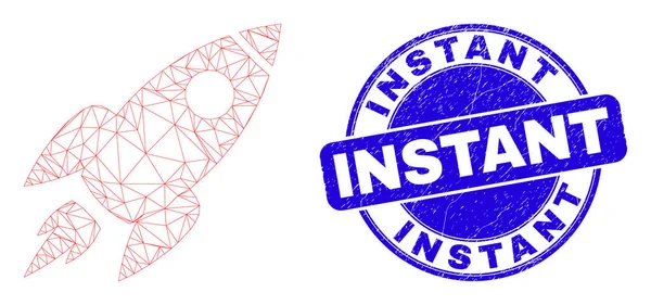 Blue Distress Instant Stamp Seal and Web Mesh Space Rocket — 스톡 벡터