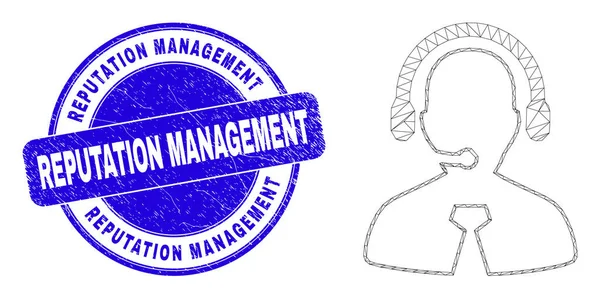 Blue Grunge Reputation Management Stamp and Web Mesh Call Center Manager — 图库矢量图片