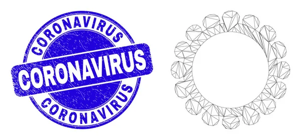 Μπλε γρατσουνισμένο Coronavirus Stamp και Web Carcass Coronavirus — Διανυσματικό Αρχείο