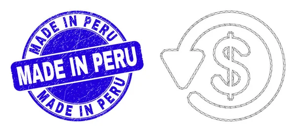 Блакитні подряпини зроблено в Перу Штамп і Web Mesh Долар відшкодування — стоковий вектор