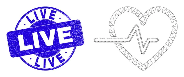 Blue Grunge Live Stamp Seal і веб Carcass пульс серця — стоковий вектор