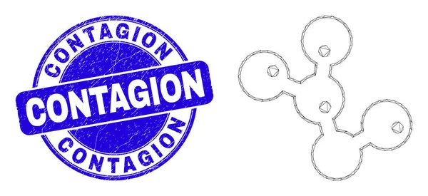 Blå Grunge Contagion Stamp och Web Mesh Microbes — Stock vektor