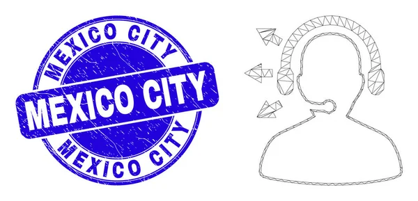 Blue Grunge Sceau de la ville de Mexico et opérateur radio Web Mesh — Image vectorielle