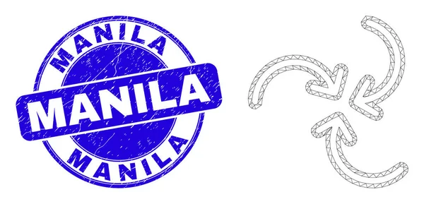 Blu Grunge Manila Seal e Web Mesh Frecce vortice — Vettoriale Stock