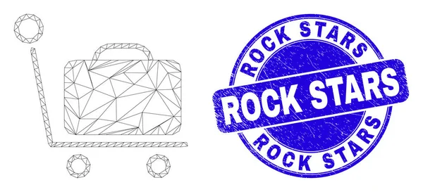 Blue Grunge Rock Stars Stempel en Web Mesh Bagage Winkelwagen — Stockvector