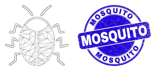 Blue Grunge Mosquito Stempel und Web Carcass Bug — Stockvektor