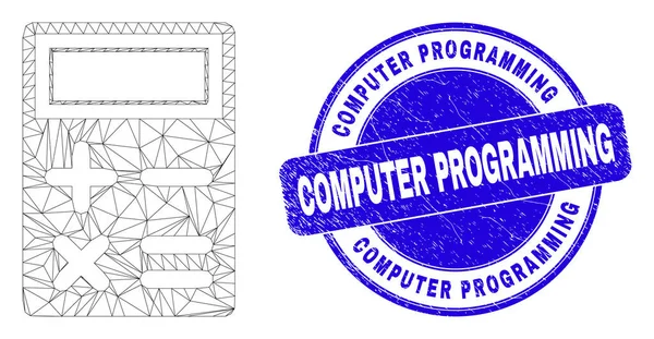 Blue Distress Computer Programming Seal and Web Mesh Computing ator — 图库矢量图片
