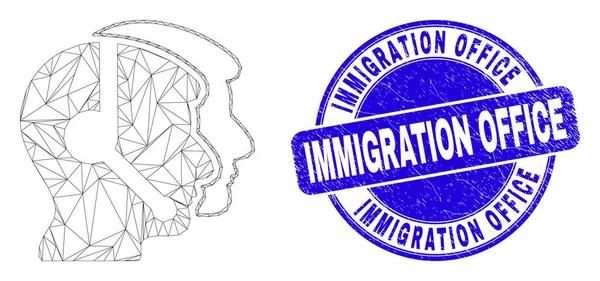 Sigillo francobollo Ufficio immigrazione blu e operatori del servizio di chiamata carcasse web — Vettoriale Stock
