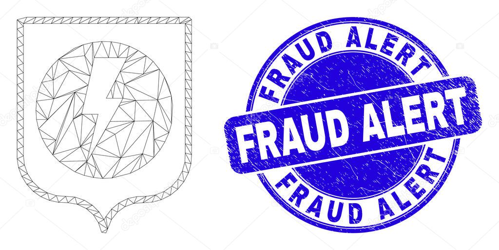 Blue Distress Fraud Alert Stamp Seal and Web Mesh Electric Shield