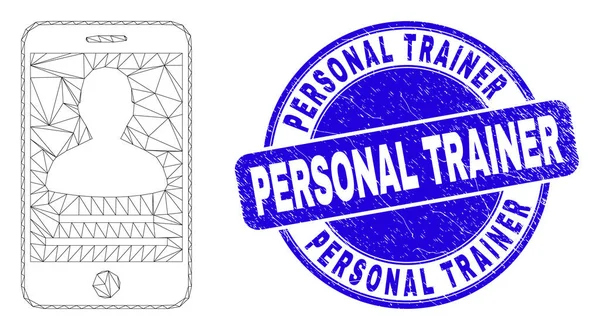 Blue Grunge Personal Trainer Stamp and Web Carcass Mobile Person Contact — 스톡 벡터