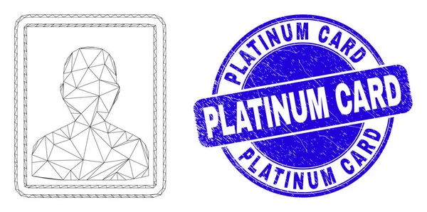 Blue Grunge Platinum Card Seal and Web Mesh Person Portrait — Stock Vector