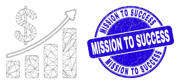 Blue Scratched Mission to Success Stamp Seal and Web Mesh Profit up Trend Chart — Vector de stock
