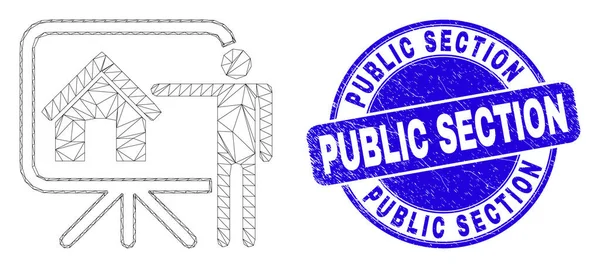 Publiczne sprawozdanie Blue Grunge Public Section Stamp Seal i Web Mesh Realtor — Wektor stockowy