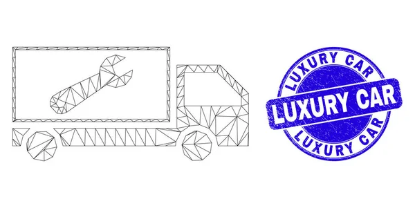 Blue Scratched Luxury Car Stamp y Web Carcass Repair Lorry — Vector de stock