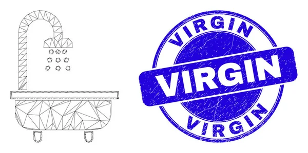 Blue Disress Virgin Stamp and Web Carcass Shower Bath — стоковый вектор