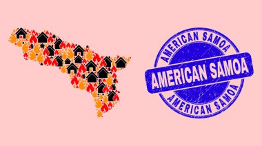 Abhazya Haritası Ateş ve Ev Kolajı ve Amerikan Samoa Damgası