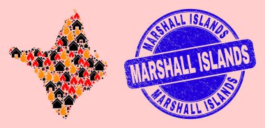 Amapa Eyaleti Yangın ve Ev Haritası Kolajı ve Mareşal Adaları Mührü