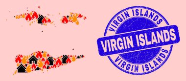 Amerikan Virjin Adaları Yangın ve Evler Kolajı Virjin Adaları Mührü