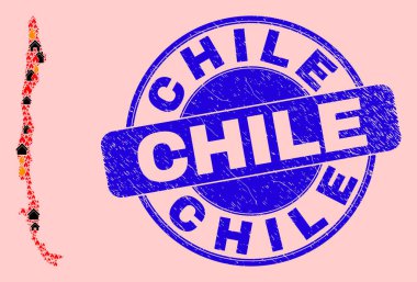 Şili Ateş ve Ev Haritası Mozaiği ve Şili Damgası