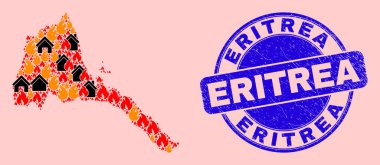 Eritre Harita Alev ve Evler Kolajı ve Tehlike Eritre Mührü