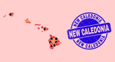 Hawaii Eyaleti Alev ve Evlerin Haritası ve Yeni Kaledonya Damgası