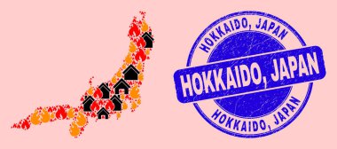 Honshu Adası Yangın ve İnşaat Haritası ve Tehlike Hokkaido, Japonya Mührü