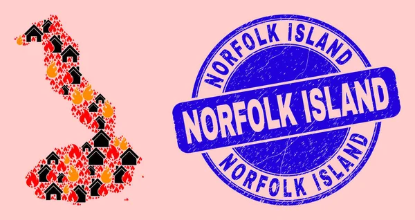 Galapagos Isabela Adası Yangın ve Evler Kolajı Norfolk Adası Damgası