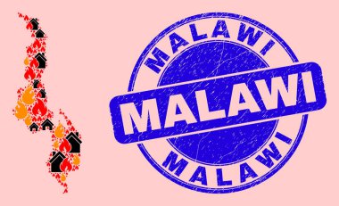 Malawi Haritası Alev ve Emlak ve Tehlike Damgası