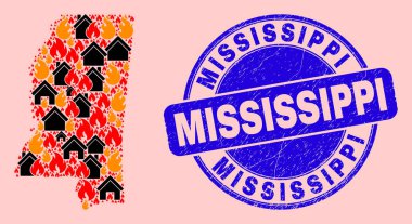 Mississippi Eyaleti Ateş ve Özellikler Haritası ve Kalıplı Mississippi Mührü