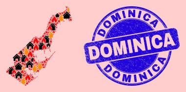 Alev ve Özellikler ve Dokulu Dominica Mührü Monako Harita Kolajı