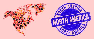 Kuzey Amerika Yangın ve Binalar ve Tehlike Damgası Mozaiği