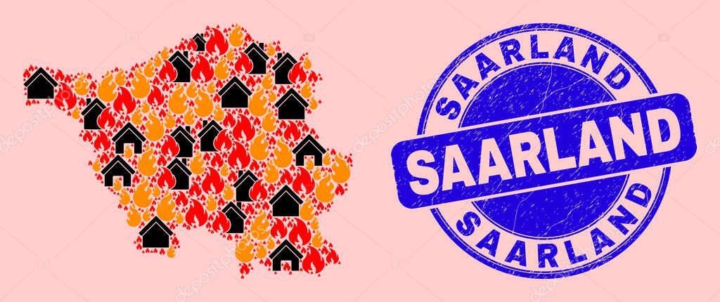 Mapa de la Tierra del Sarre Collage de Fuego y Propiedades y Sello de