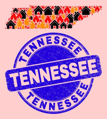 Tennessee Devlet Haritası Alev ve Mülkiyet Mozaiği Tennessee Mühür Mührü