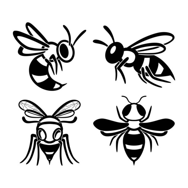 Set of flat line wasp icons.