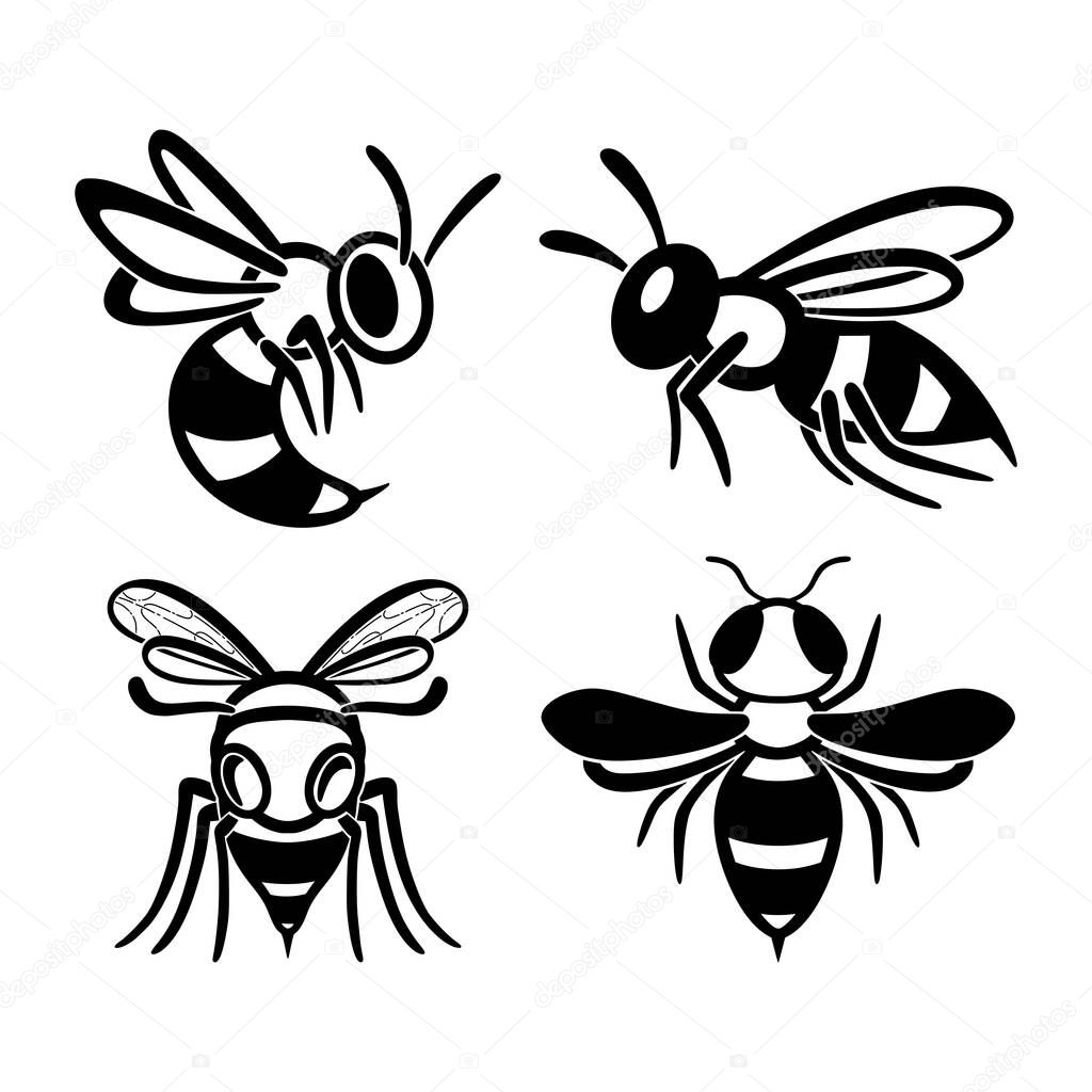 Set of flat line wasp icons.