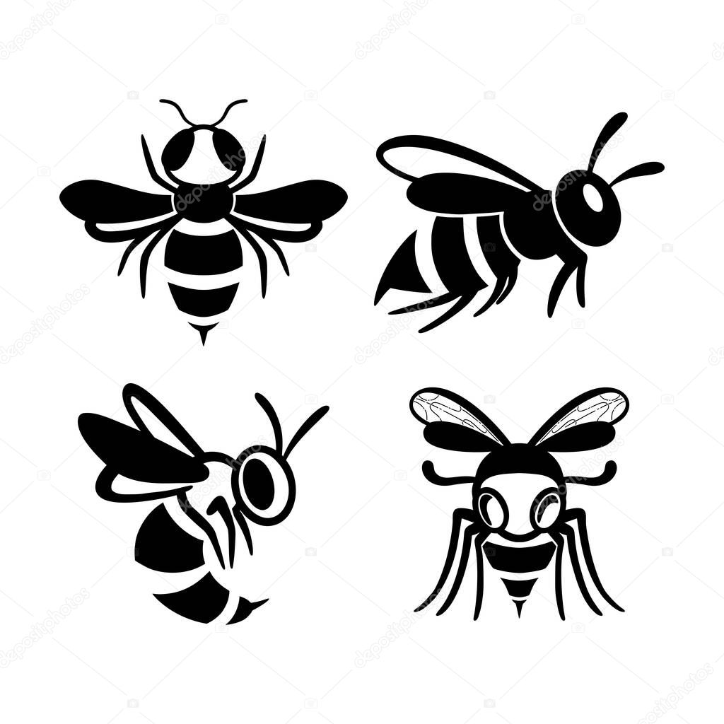 Set of flat line wasp icons.