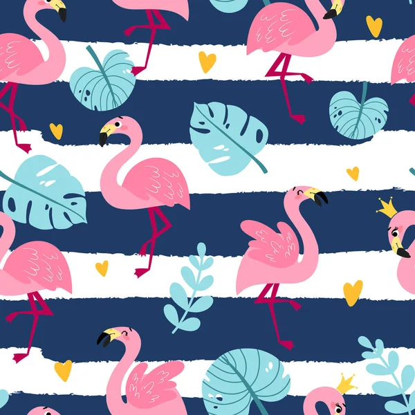 Sommar sömlöst mönster med flamingos. — Stock vektor