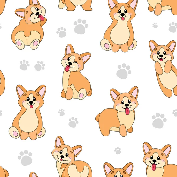 Seamless pattern with pembroke welsh corgi. — Stock Vector