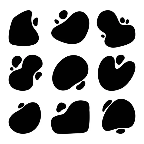 Grande collection de silhouettes de différentes formes. Ensemble de formes liquides vectorielles noires. — Image vectorielle