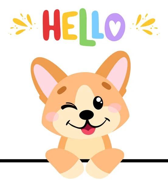 Pembroke corgi galês com letras Olá. — Vetor de Stock