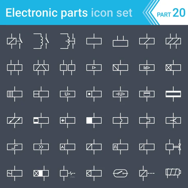 Ícones Elétricos Eletrônicos Símbolos Diagrama Elétrico Relés Electroímanes — Vetor de Stock
