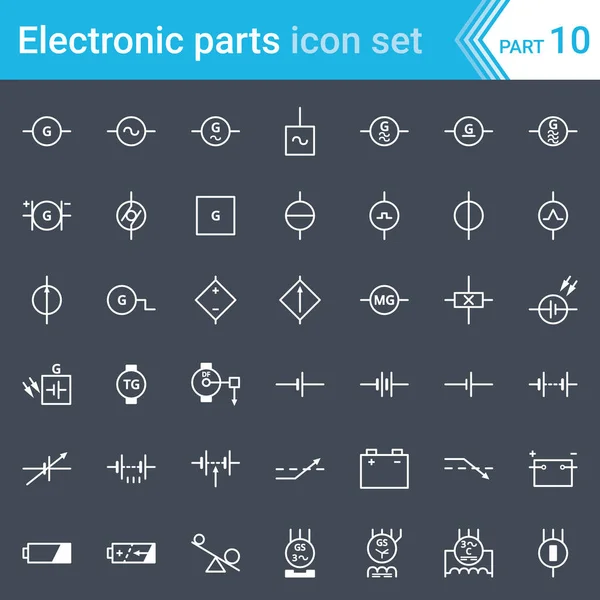 Electric Electronic Icons Electric Diagram Symbols Generator Batteries Power Supplies — Stock Vector