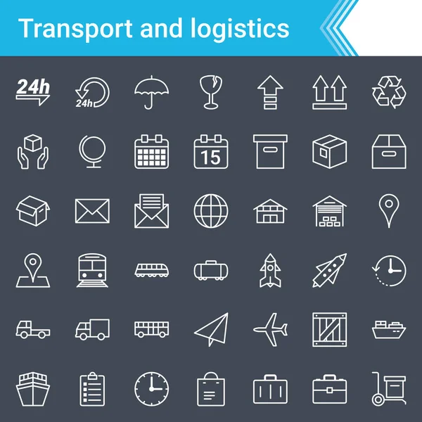 Icônes Modernes Logistique Transport Isolées Sur Fond Sombre — Image vectorielle