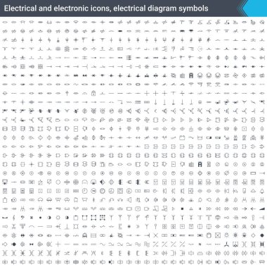 Electrical and electronic icons, electrical diagram symbols. Circuit diagram elements. Stoke vector icons isolated on white background. clipart